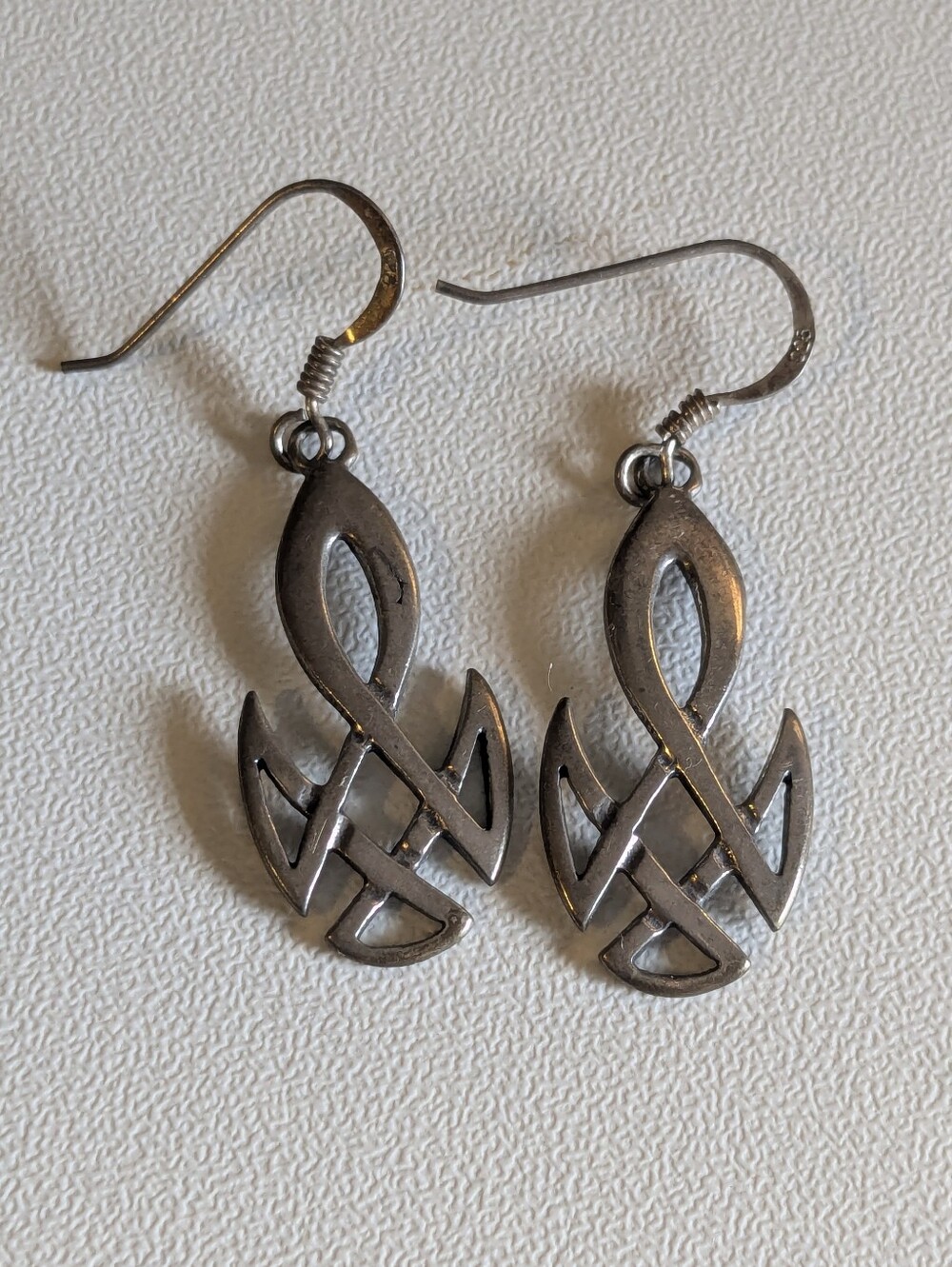 925 Sterling Silver Celtic Knit Drop Earrings 1.5" Scratch Pictured
